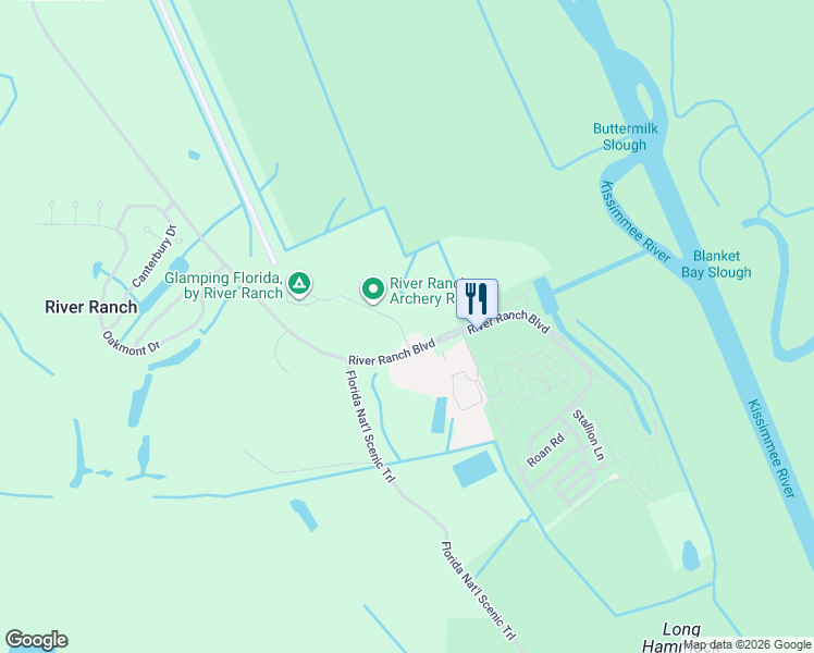 map of restaurants, bars, coffee shops, grocery stores, and more near 30101 River Ranch Boulevard in River Ranch