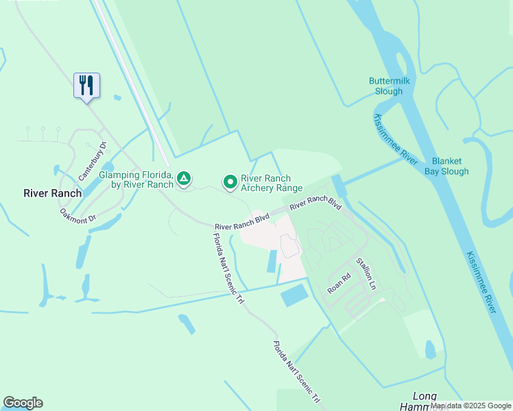 map of restaurants, bars, coffee shops, grocery stores, and more near 30101 River Ranch Boulevard in River Ranch