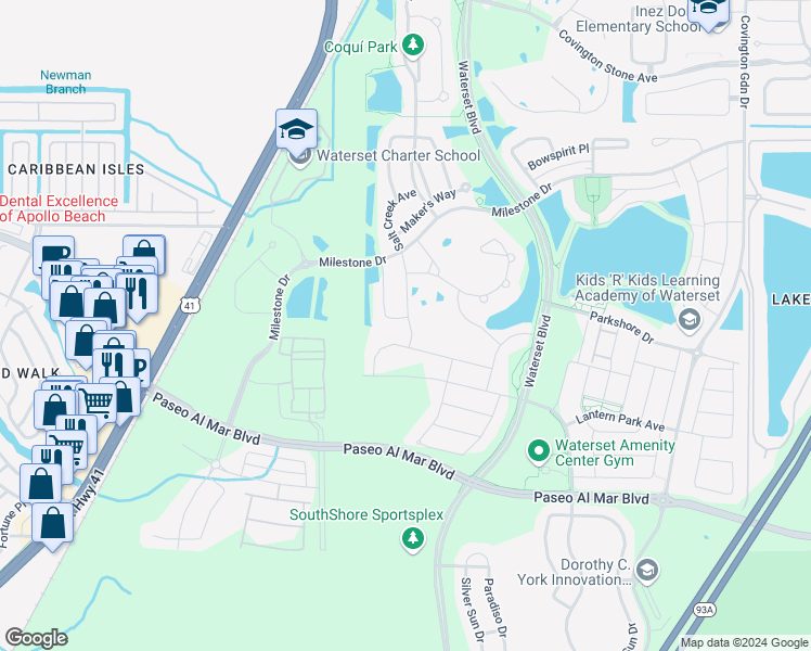map of restaurants, bars, coffee shops, grocery stores, and more near 6402 Triton Lane in Apollo Beach