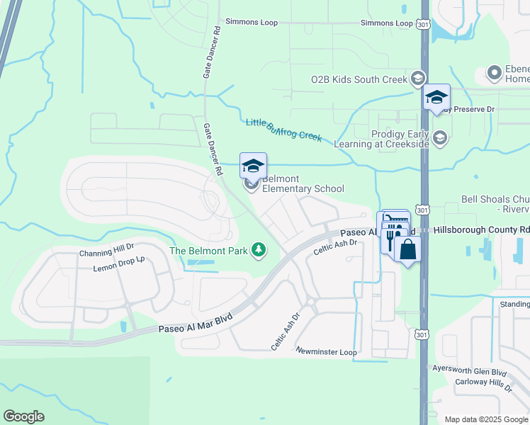 map of restaurants, bars, coffee shops, grocery stores, and more near 14201 War Admiral Place in Sun City Center