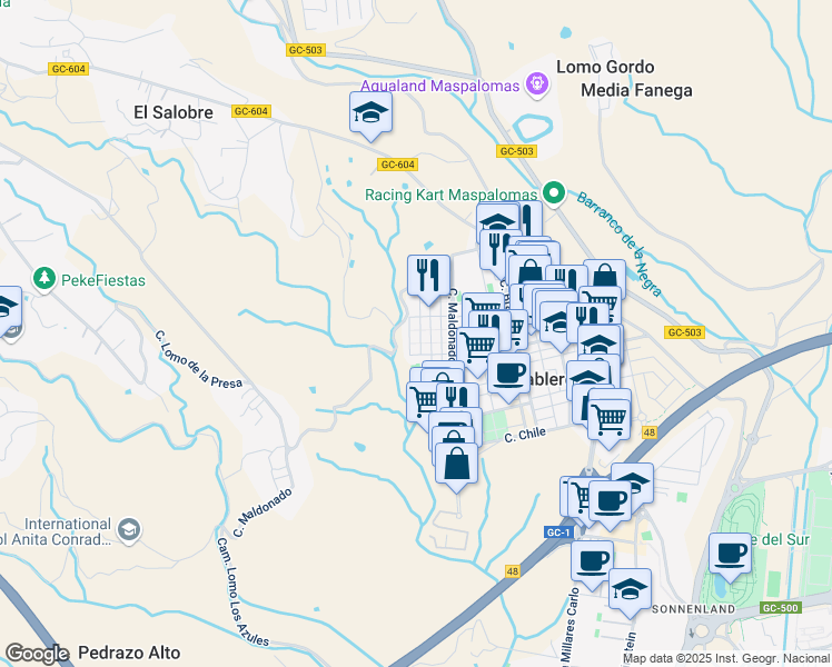 map of restaurants, bars, coffee shops, grocery stores, and more near 25 Calle Cancún in El Tablero