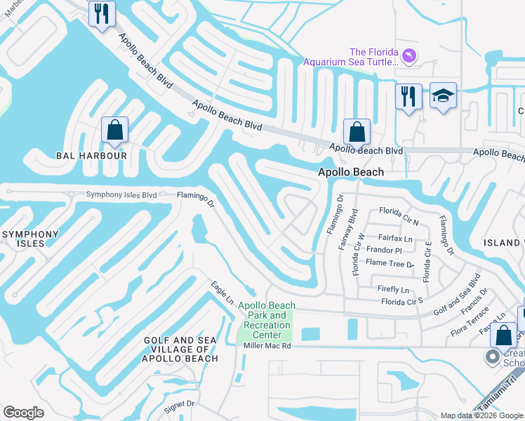 map of restaurants, bars, coffee shops, grocery stores, and more near 724 Gran Kaymen Way in Apollo Beach