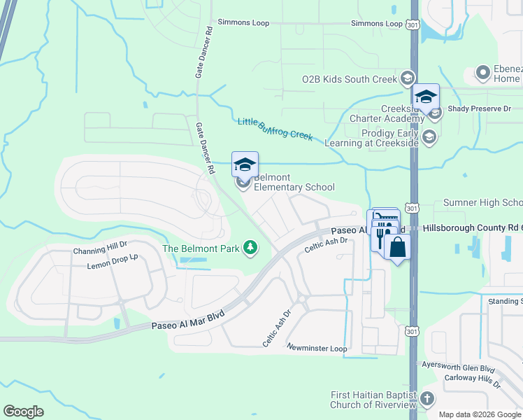 map of restaurants, bars, coffee shops, grocery stores, and more near 10128 Point Given Court in Ruskin