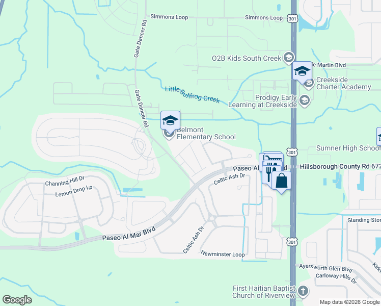 map of restaurants, bars, coffee shops, grocery stores, and more near 10128 Point Given Court in Ruskin