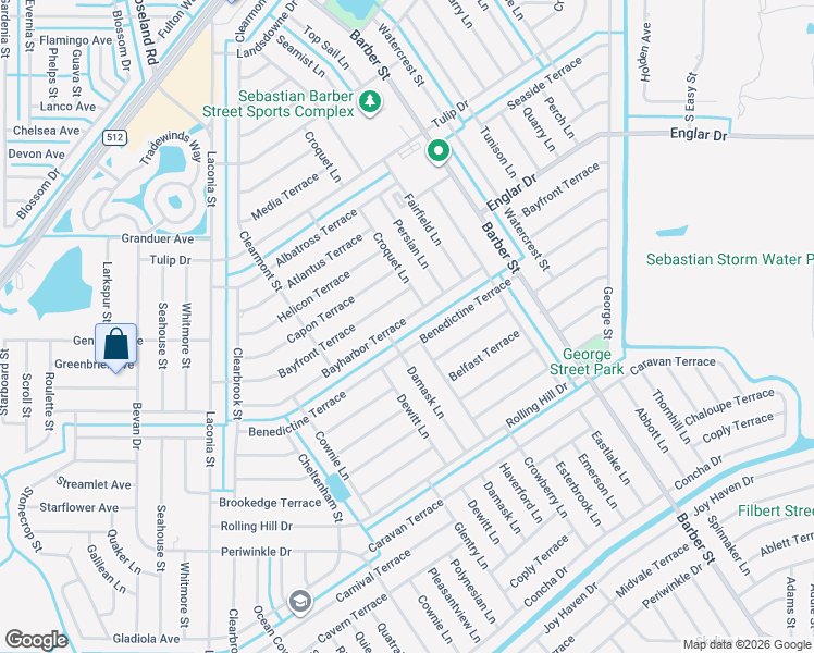 map of restaurants, bars, coffee shops, grocery stores, and more near 618 Bayharbor Terrace in Sebastian