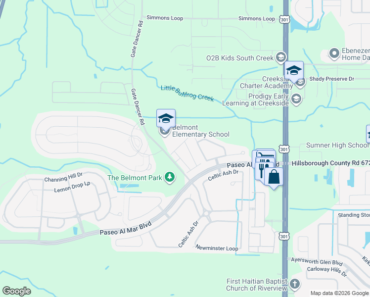map of restaurants, bars, coffee shops, grocery stores, and more near 10128 Point Given Court in Ruskin