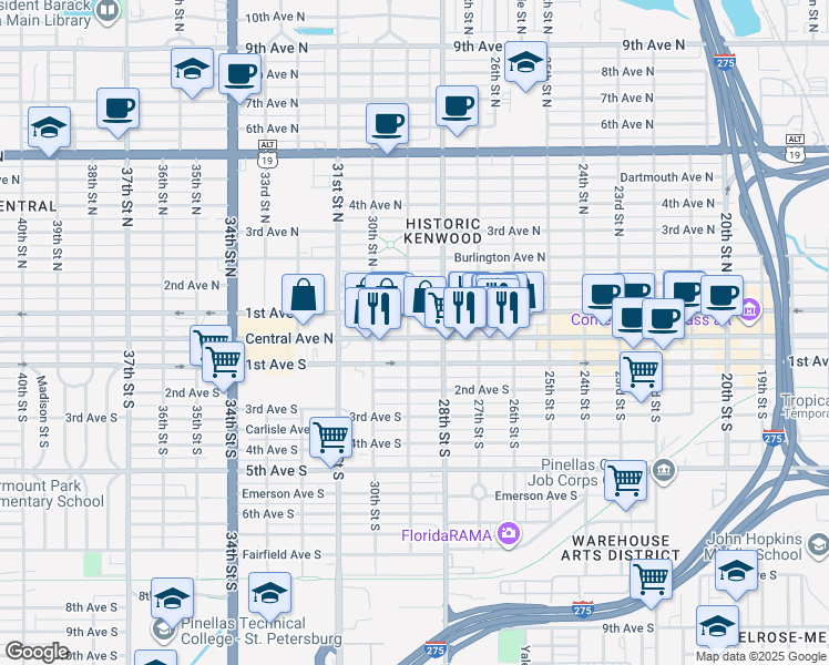 map of restaurants, bars, coffee shops, grocery stores, and more near in St. Petersburg