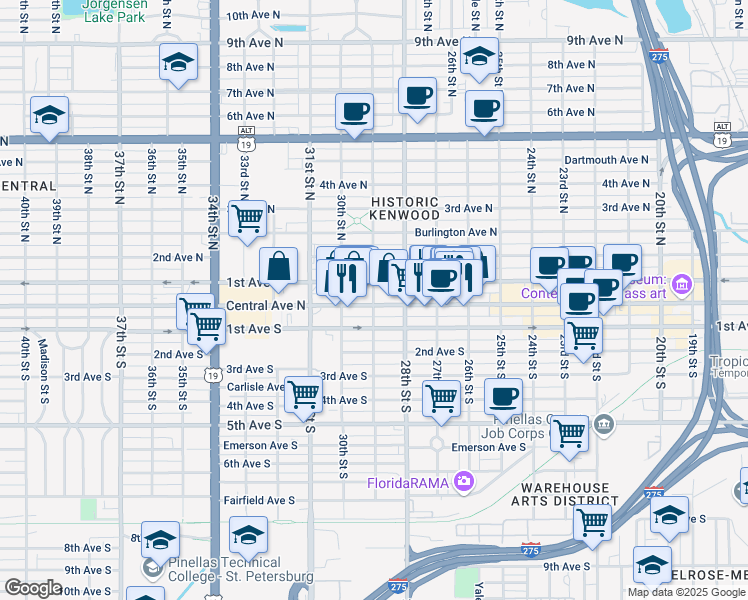 map of restaurants, bars, coffee shops, grocery stores, and more near in St. Petersburg