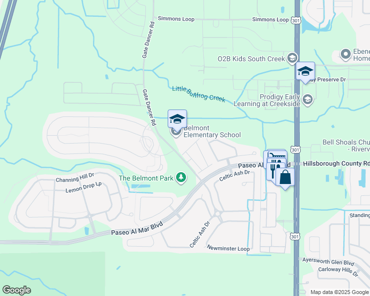 map of restaurants, bars, coffee shops, grocery stores, and more near 10128 Point Given Court in Ruskin