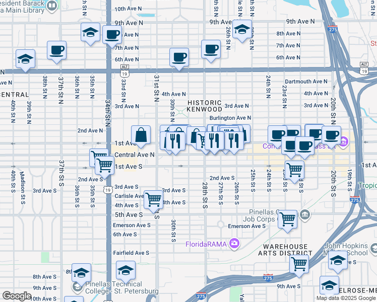 map of restaurants, bars, coffee shops, grocery stores, and more near in St. Petersburg