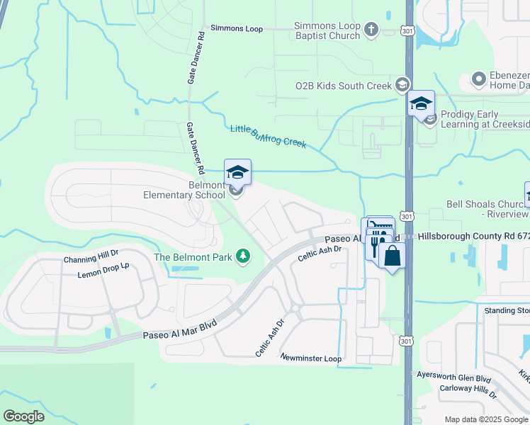 map of restaurants, bars, coffee shops, grocery stores, and more near 10128 Point Given Court in Ruskin