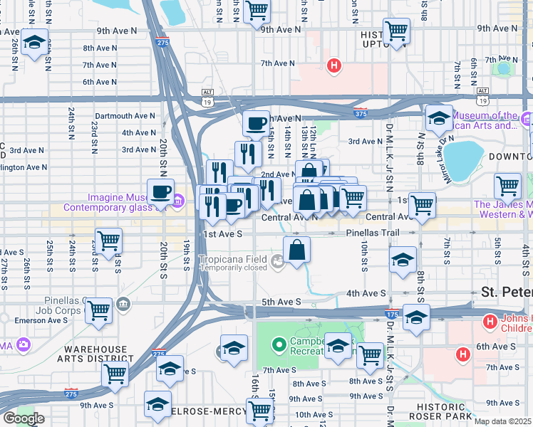 map of restaurants, bars, coffee shops, grocery stores, and more near in St. Petersburg