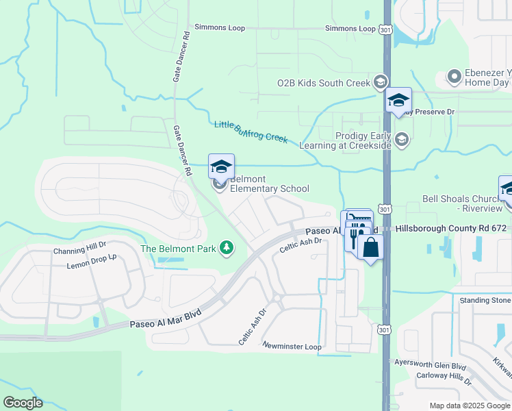 map of restaurants, bars, coffee shops, grocery stores, and more near 10121 Count Fleet Drive in Ruskin