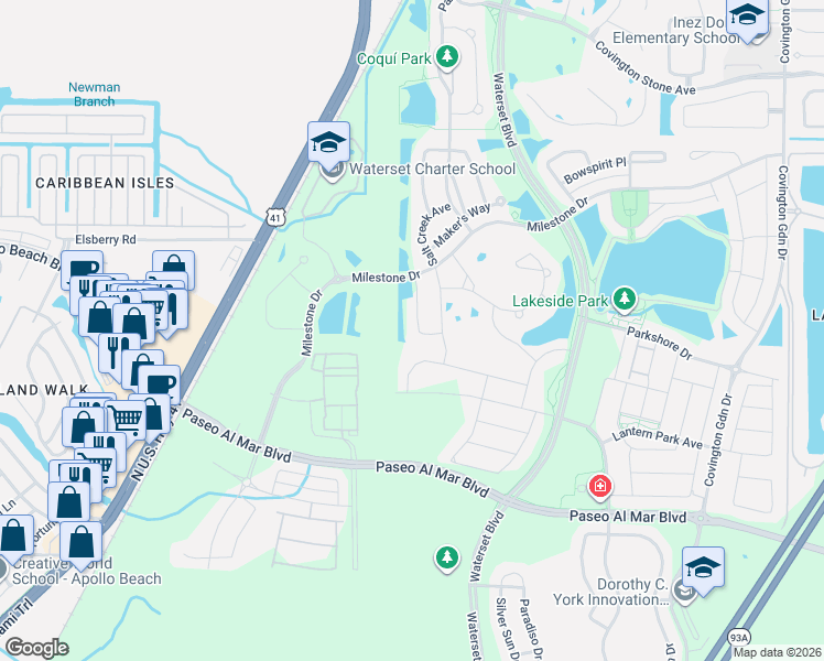 map of restaurants, bars, coffee shops, grocery stores, and more near 6414 Triton Lane in Apollo Beach