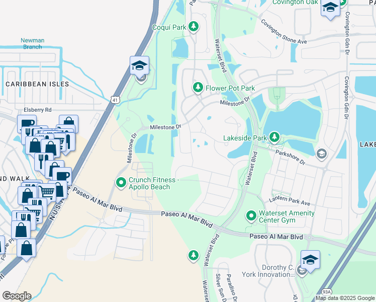 map of restaurants, bars, coffee shops, grocery stores, and more near 6402 Triton Lane in Apollo Beach