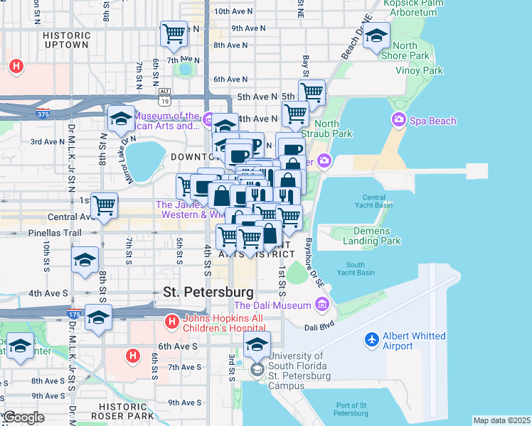 map of restaurants, bars, coffee shops, grocery stores, and more near in St. Petersburg