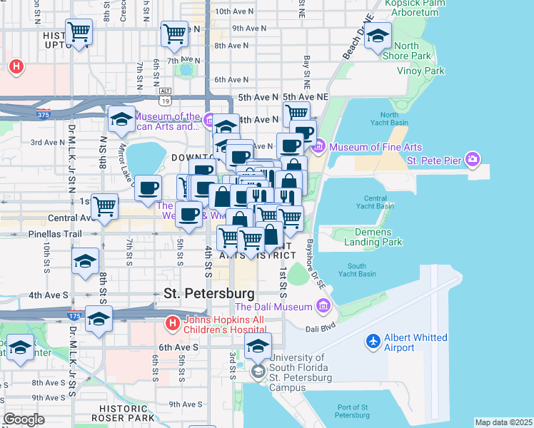 map of restaurants, bars, coffee shops, grocery stores, and more near in St. Petersburg