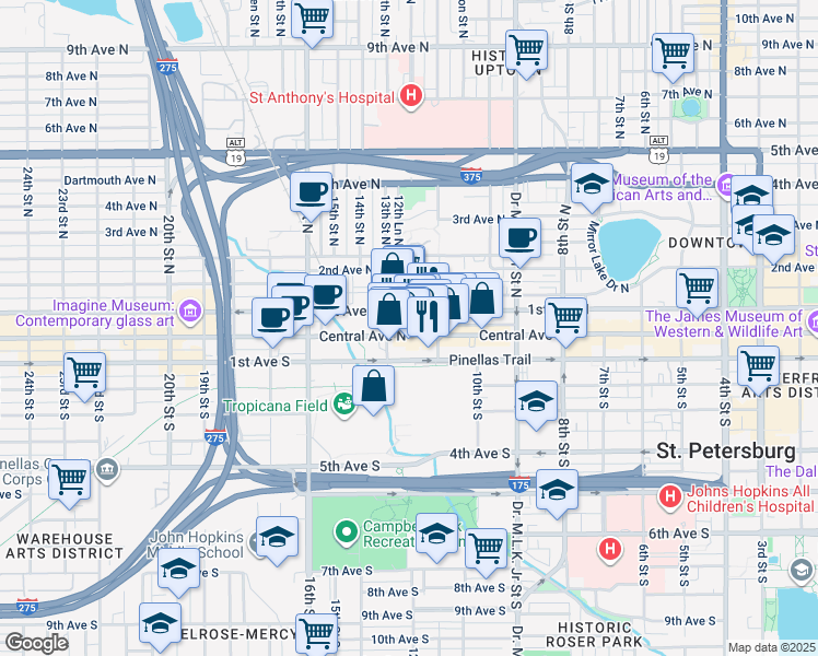 map of restaurants, bars, coffee shops, grocery stores, and more near in St. Petersburg