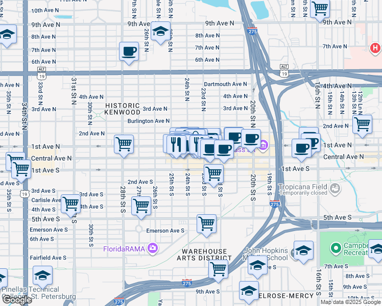 map of restaurants, bars, coffee shops, grocery stores, and more near in St. Petersburg