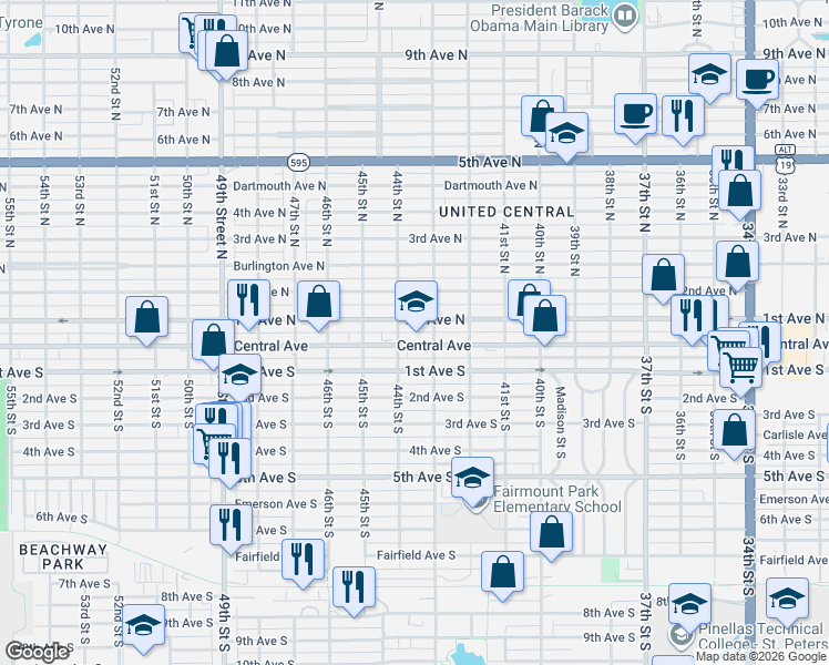 map of restaurants, bars, coffee shops, grocery stores, and more near in St. Petersburg