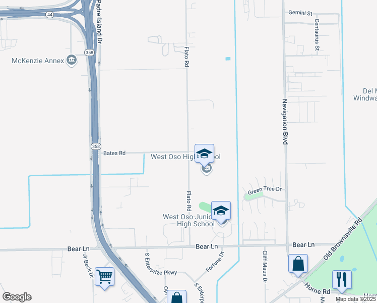 map of restaurants, bars, coffee shops, grocery stores, and more near 563 Flato Road in Corpus Christi