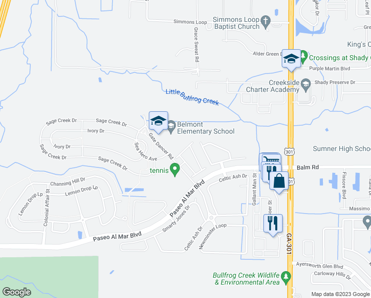map of restaurants, bars, coffee shops, grocery stores, and more near 10156 Point Given Court in Sun City Center