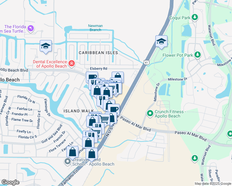 map of restaurants, bars, coffee shops, grocery stores, and more near 6434 North U.S. Highway 41 in Apollo Beach