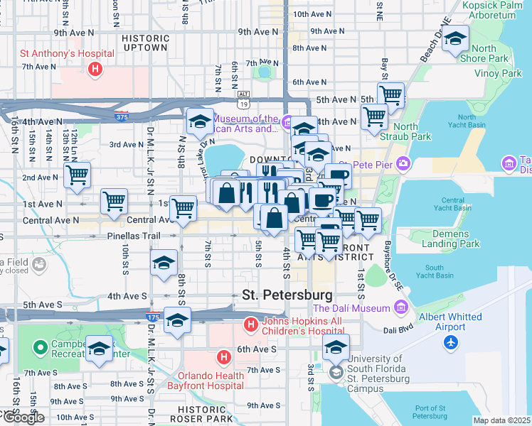 map of restaurants, bars, coffee shops, grocery stores, and more near in St. Petersburg