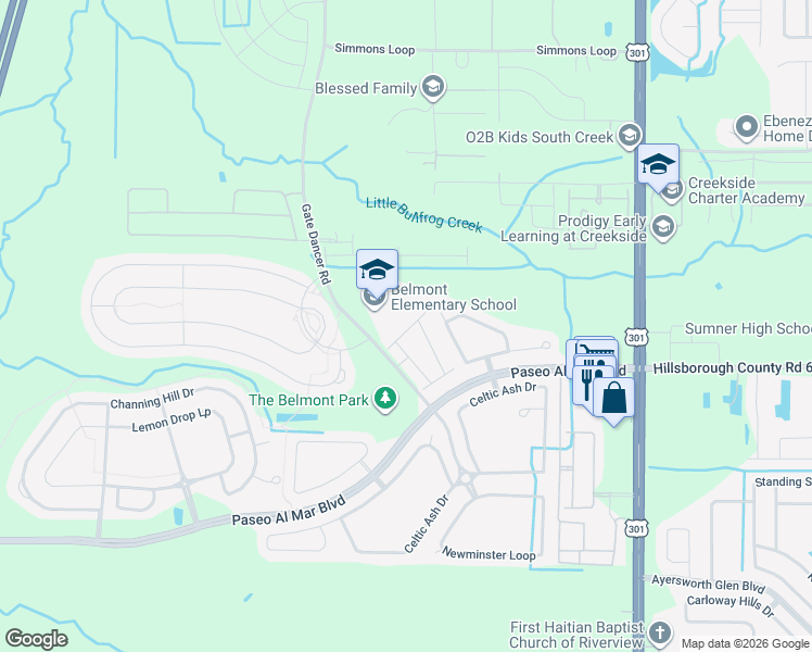 map of restaurants, bars, coffee shops, grocery stores, and more near 10128 Point Given Court in Ruskin