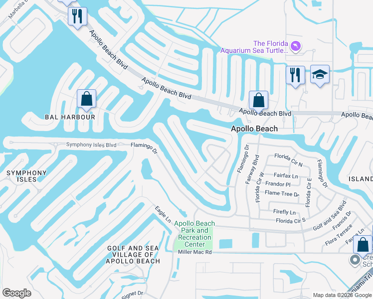map of restaurants, bars, coffee shops, grocery stores, and more near 736 Gran Kaymen Way in Apollo Beach