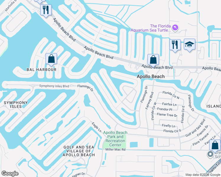 map of restaurants, bars, coffee shops, grocery stores, and more near 724 Gran Kaymen Way in Apollo Beach