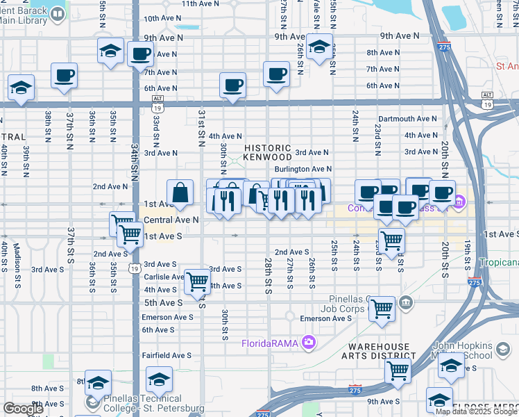 map of restaurants, bars, coffee shops, grocery stores, and more near in St. Petersburg