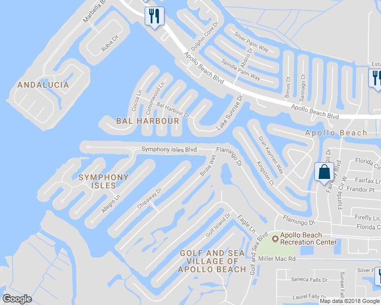 map of restaurants, bars, coffee shops, grocery stores, and more near 820 Symphony Isles Boulevard in Apollo Beach