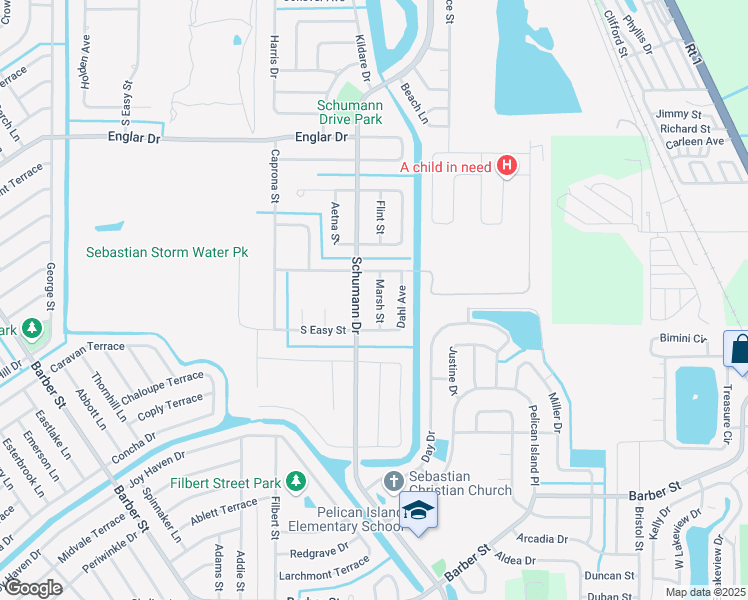 map of restaurants, bars, coffee shops, grocery stores, and more near 104 Marsh Street in Sebastian