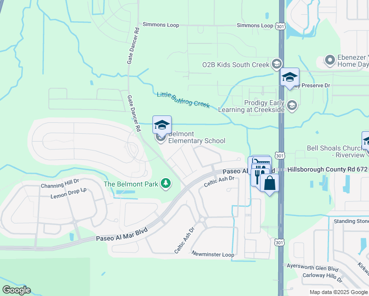 map of restaurants, bars, coffee shops, grocery stores, and more near 10128 Point Given Court in Ruskin