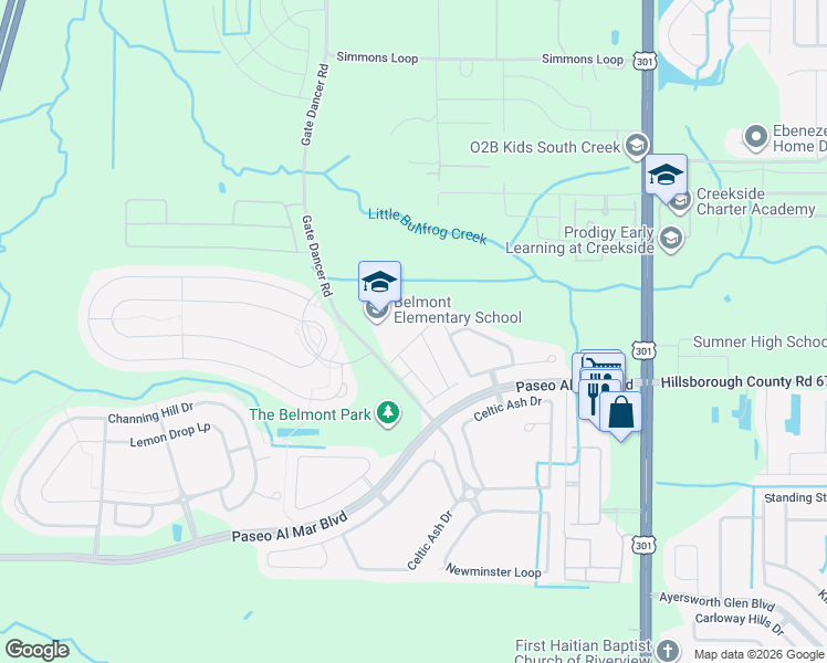 map of restaurants, bars, coffee shops, grocery stores, and more near 10103 Count Fleet Drive in Ruskin