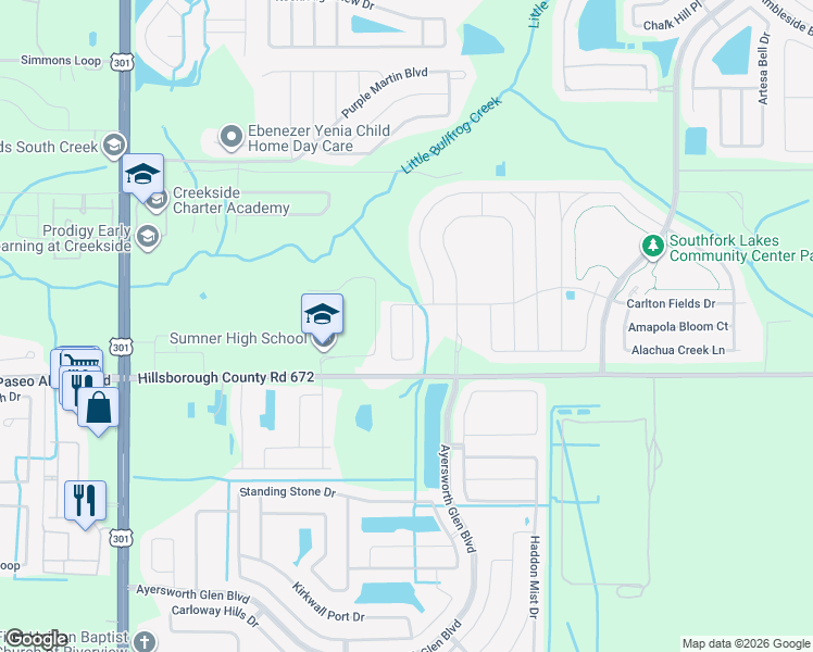 map of restaurants, bars, coffee shops, grocery stores, and more near 10988 Carlton Fields Drive in Riverview