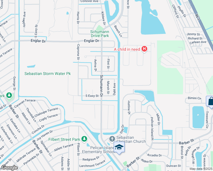 map of restaurants, bars, coffee shops, grocery stores, and more near 118 Marsh Street in Sebastian