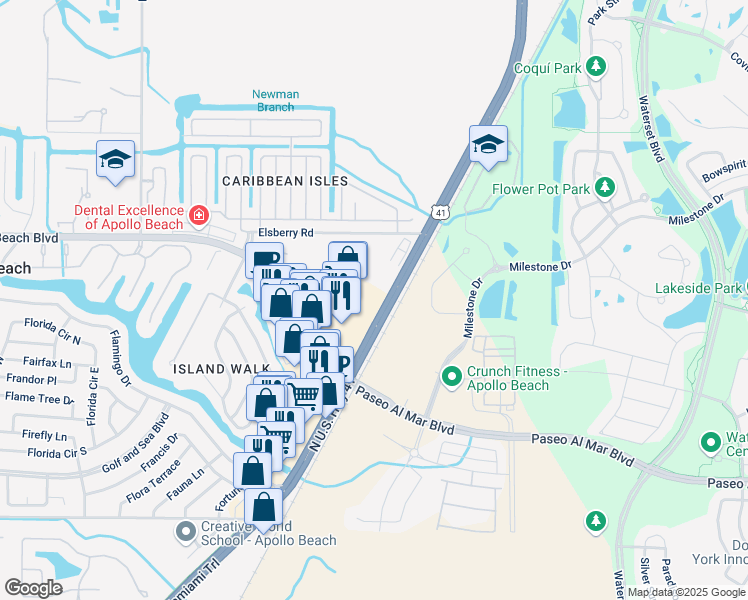 map of restaurants, bars, coffee shops, grocery stores, and more near 6530 North U.S. Highway 41 in Apollo Beach