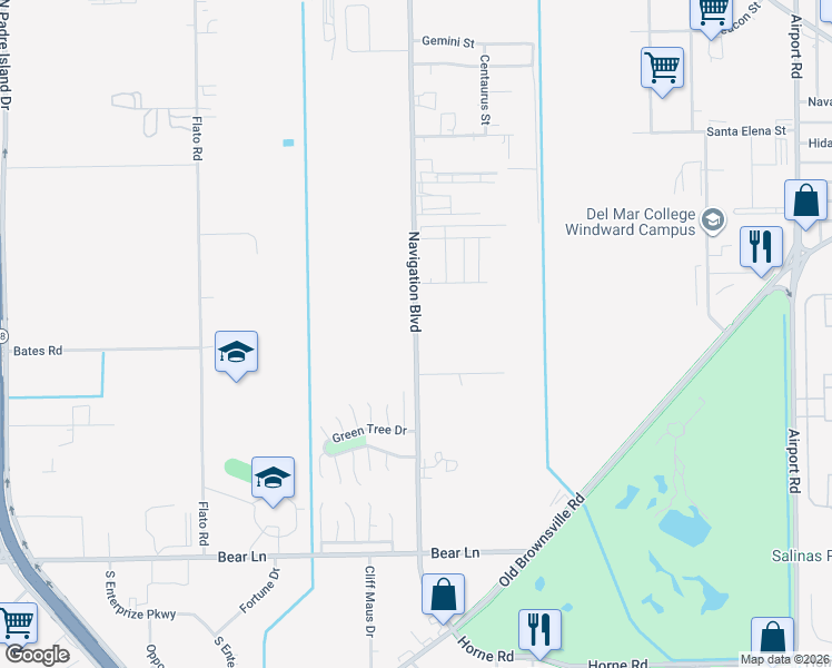 map of restaurants, bars, coffee shops, grocery stores, and more near 502 South Navigation Boulevard in Corpus Christi