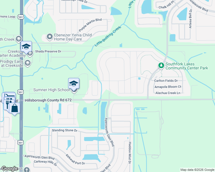 map of restaurants, bars, coffee shops, grocery stores, and more near 11103 Carlton Fields Drive in Riverview