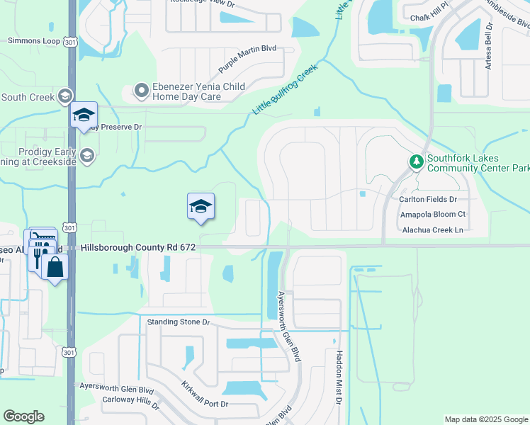 map of restaurants, bars, coffee shops, grocery stores, and more near 10910 Carlton Fields Drive in Riverview