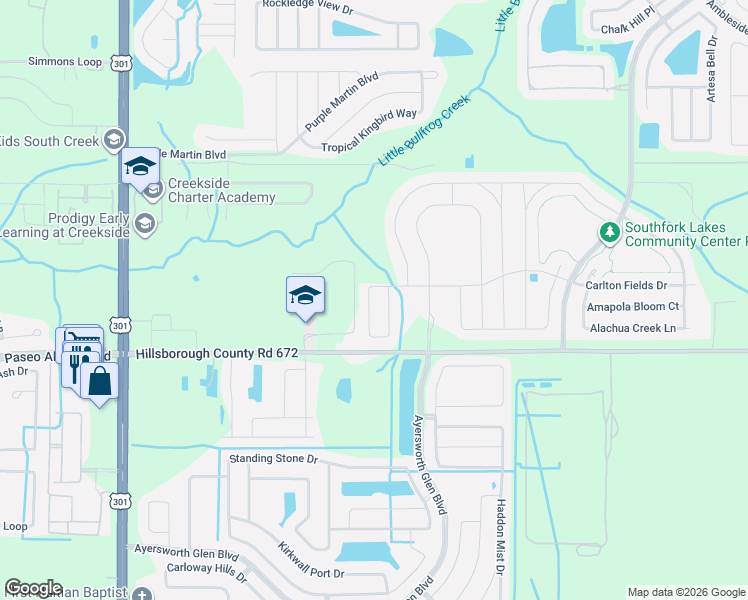 map of restaurants, bars, coffee shops, grocery stores, and more near 10988 Carlton Fields Drive in Riverview