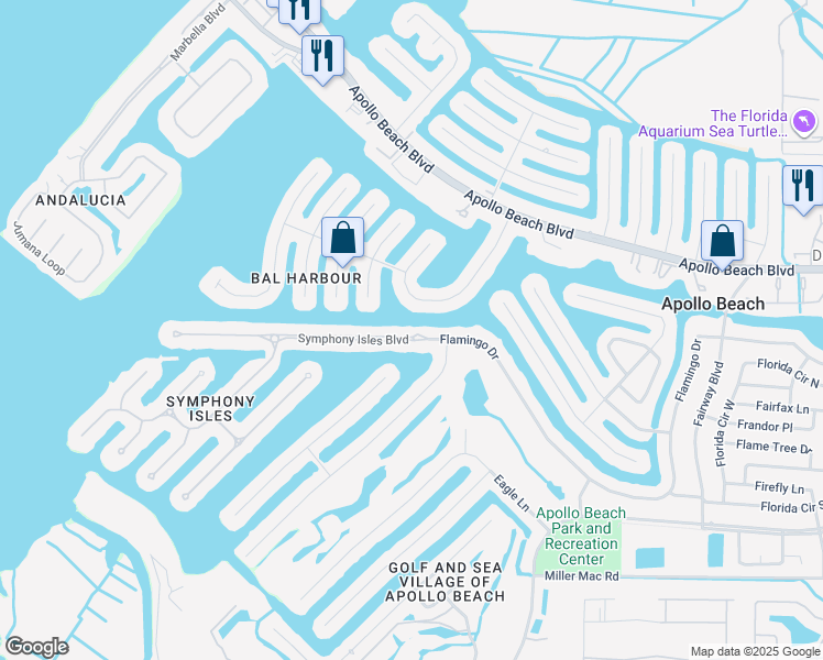 map of restaurants, bars, coffee shops, grocery stores, and more near 811 Symphony Isles Boulevard in Apollo Beach