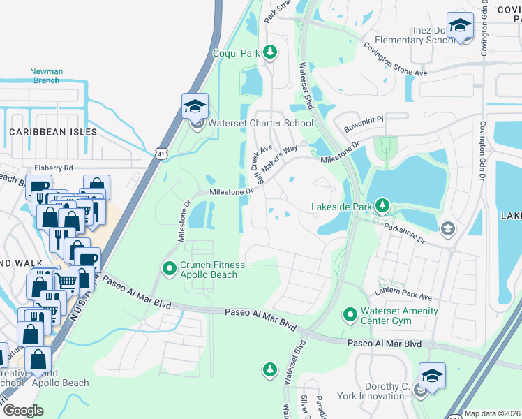 map of restaurants, bars, coffee shops, grocery stores, and more near 6903 Crestpoint Drive in Apollo Beach