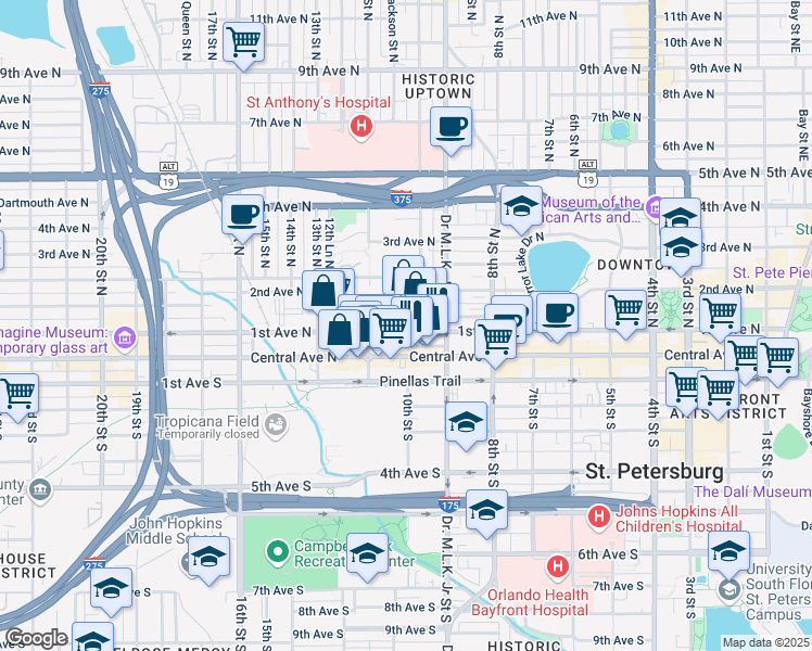 map of restaurants, bars, coffee shops, grocery stores, and more near in St. Petersburg