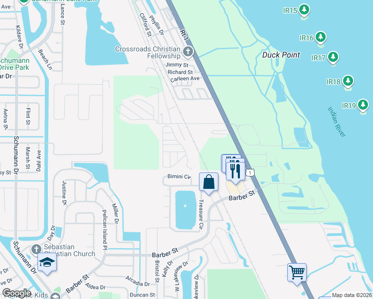 map of restaurants, bars, coffee shops, grocery stores, and more near 9800 61st Terrace in Sebastian