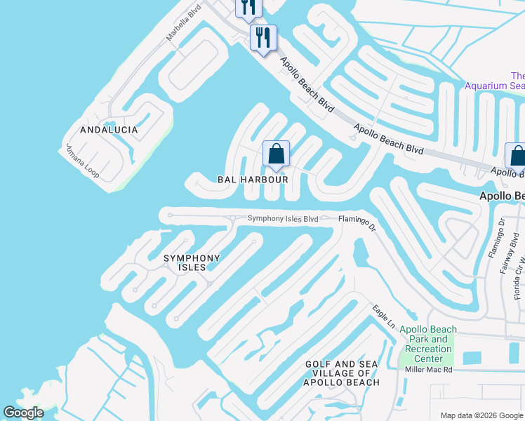 map of restaurants, bars, coffee shops, grocery stores, and more near 861 Symphony Isles Boulevard in Apollo Beach