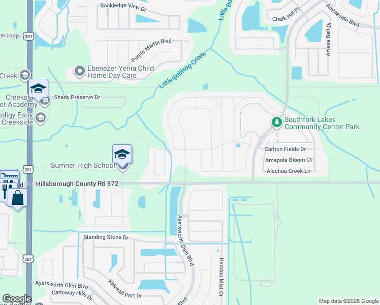 map of restaurants, bars, coffee shops, grocery stores, and more near 11103 Carlton Fields Drive in Riverview