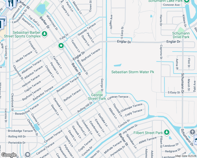 map of restaurants, bars, coffee shops, grocery stores, and more near 314 Belfast Terrace in Sebastian